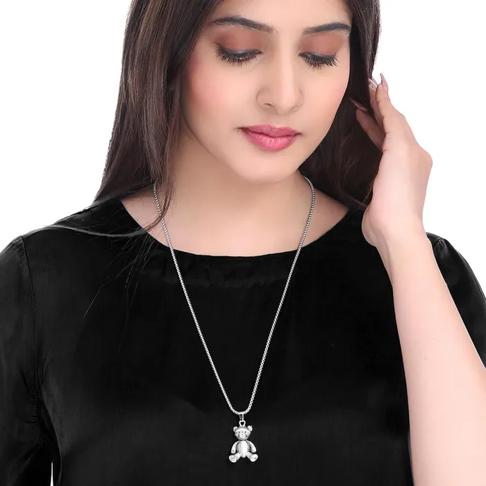 Yellow Chimes Bracelets Yellow Chimes Chain Pendant for Girls Silver Chain Pendant 2 Pcs Combo of Stainless Steel Teddy Bear and Robo Designed Chain Pendant for Women and Girls