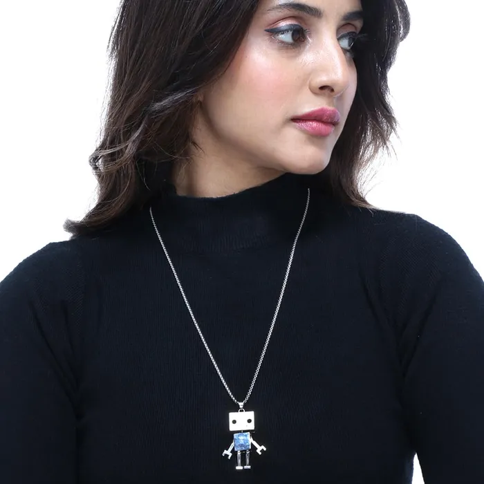 Yellow Chimes Bracelets Yellow Chimes Chain Pendant for Girls Silver Chain Pendant 2 Pcs Combo of Stainless Steel Teddy Bear and Robo Designed Chain Pendant for Women and Girls