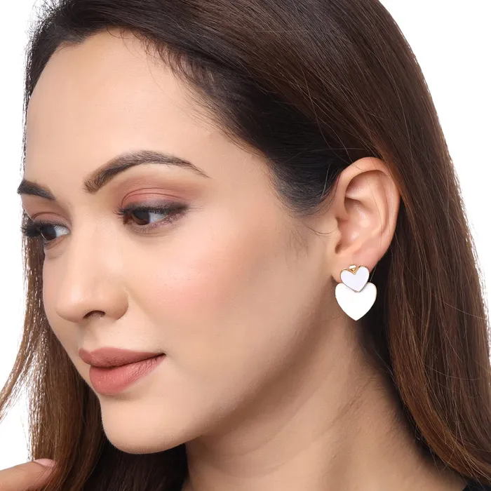 Yellow Chimes Bracelets Yellow Chimes Earring For Women Combo Of 2 Pcs Gold Tone Huggie Hoop With Butterfly Charm and White Color Double Heart Drop Earrings For Women and Girls