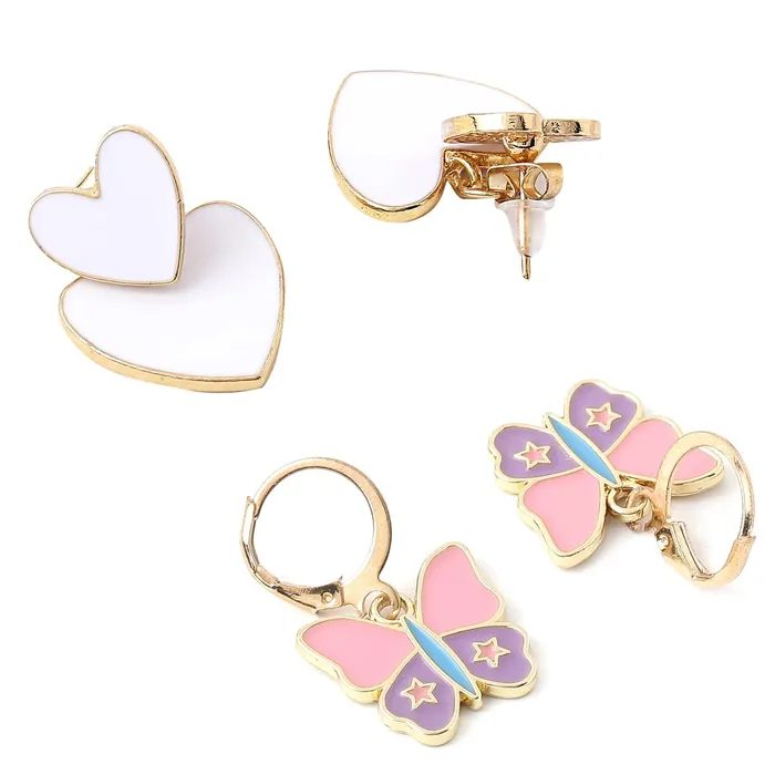 Yellow Chimes Bracelets Yellow Chimes Earring For Women Combo Of 2 Pcs Gold Tone Huggie Hoop With Butterfly Charm and White Color Double Heart Drop Earrings For Women and Girls
