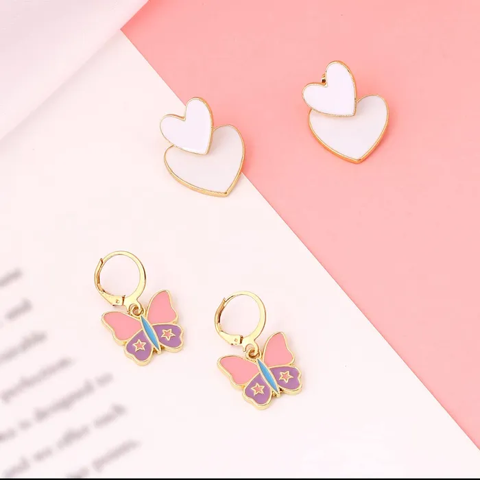 Yellow Chimes Bracelets Yellow Chimes Earring For Women Combo Of 2 Pcs Gold Tone Huggie Hoop With Butterfly Charm and White Color Double Heart Drop Earrings For Women and Girls
