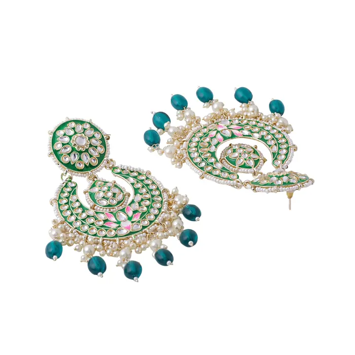 Yellow Chimes Bracelets Yellow Chimes Earrings for Women and Girls Traditional Meenakari Chandbali Gold Toned Green Meenakari Chandbali Earrings Birthday Gift for girls and women Anniversary Gift for Wife