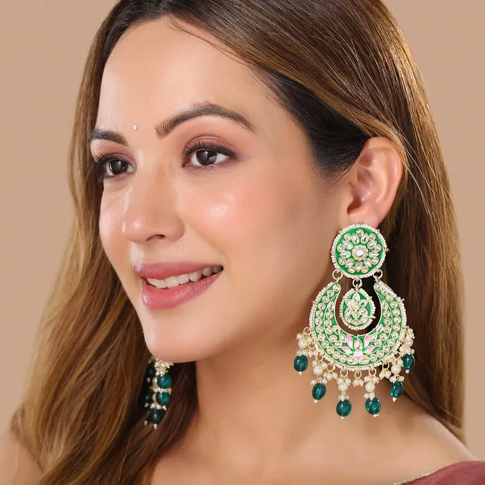 Yellow Chimes Bracelets Yellow Chimes Earrings for Women and Girls Traditional Meenakari Chandbali Gold Toned Green Meenakari Chandbali Earrings Birthday Gift for girls and women Anniversary Gift for Wife