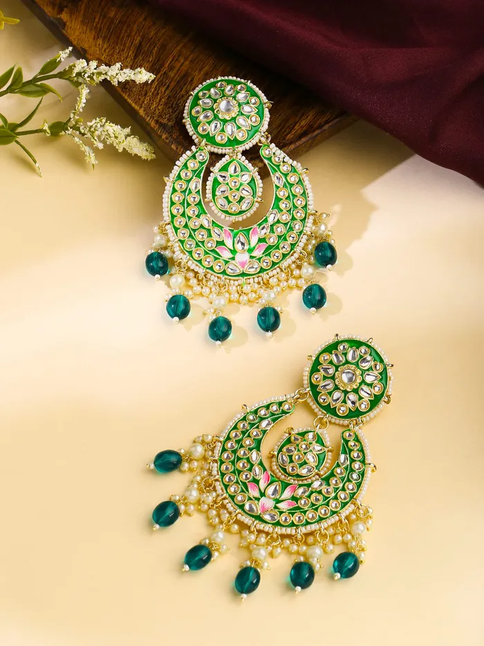 Yellow Chimes Bracelets Yellow Chimes Earrings for Women and Girls Traditional Meenakari Chandbali Gold Toned Green Meenakari Chandbali Earrings Birthday Gift for girls and women Anniversary Gift for Wife