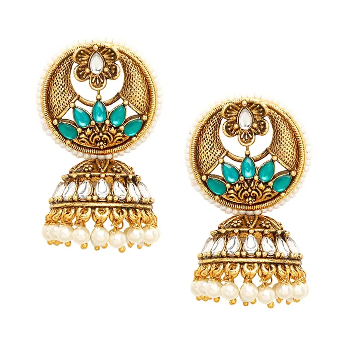 Yellow Chimes Bracelets Yellow Chimes Earrings for Women Oxidised Gold Plated Peacock Designed Crystal studded Beads Drop Chandbali Drop Earrings for Women and Girls ER 6