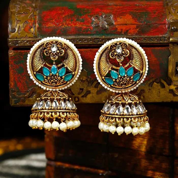 Yellow Chimes Bracelets Yellow Chimes Earrings for Women Oxidised Gold Plated Peacock Designed Crystal studded Beads Drop Chandbali Drop Earrings for Women and Girls ER 6