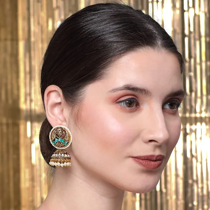 Yellow Chimes Bracelets Yellow Chimes Earrings for Women Oxidised Gold Plated Peacock Designed Crystal studded Beads Drop Chandbali Drop Earrings for Women and Girls ER 6