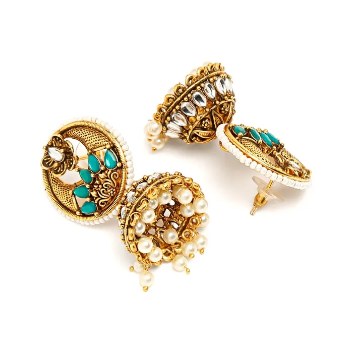 Yellow Chimes Bracelets Yellow Chimes Earrings for Women Oxidised Gold Plated Peacock Designed Crystal studded Beads Drop Chandbali Drop Earrings for Women and Girls ER 6