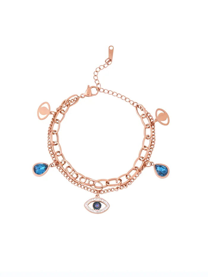 Yellow Chimes Bracelets Yellow Chimes Evil Eye Bracelet for Women Rose GoldPlated Crystal Studded Link Chain Charm Bracelet For Women and Girls