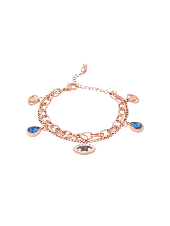 Yellow Chimes Bracelets Yellow Chimes Evil Eye Bracelet for Women Rose GoldPlated Crystal Studded Link Chain Charm Bracelet For Women and Girls