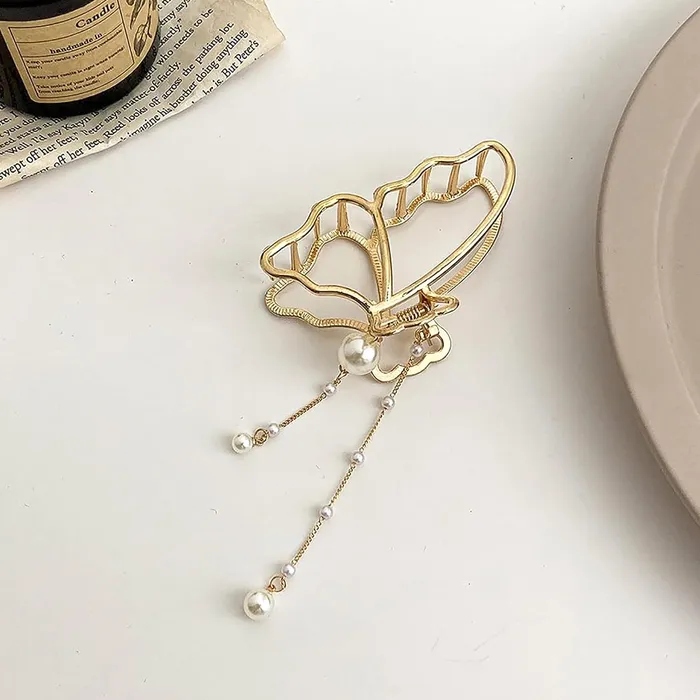 Yellow Chimes Bracelets Yellow Chimes Hair Clip For Women Gold Toned Cluthers Long Hair Claw Clip With Hanging Butterfly Charm Hair Clutch For Women and Girls
