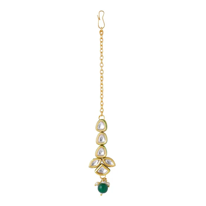 Yellow Chimes Bracelets Yellow Chimes Maangtikka for Women Gold Toned Kundan Studded Floral Designed Green Beads Drop Maangtikka for Women and Girls