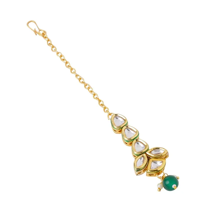 Yellow Chimes Bracelets Yellow Chimes Maangtikka for Women Gold Toned Kundan Studded Floral Designed Green Beads Drop Maangtikka for Women and Girls