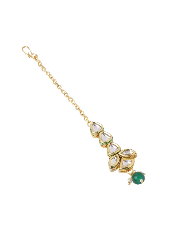 Yellow Chimes Bracelets Yellow Chimes Maangtikka for Women Gold Toned Kundan Studded Floral Designed Green Beads Drop Maangtikka for Women and Girls