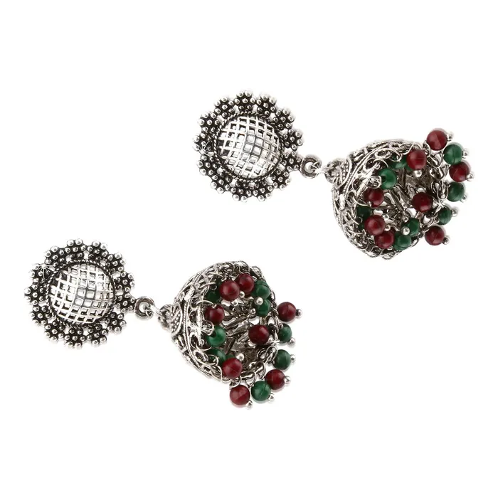 Yellow Chimes Carved Oxidized Silver Jhumka Earrings for Women and Girls Yellow Chimes Necklaces