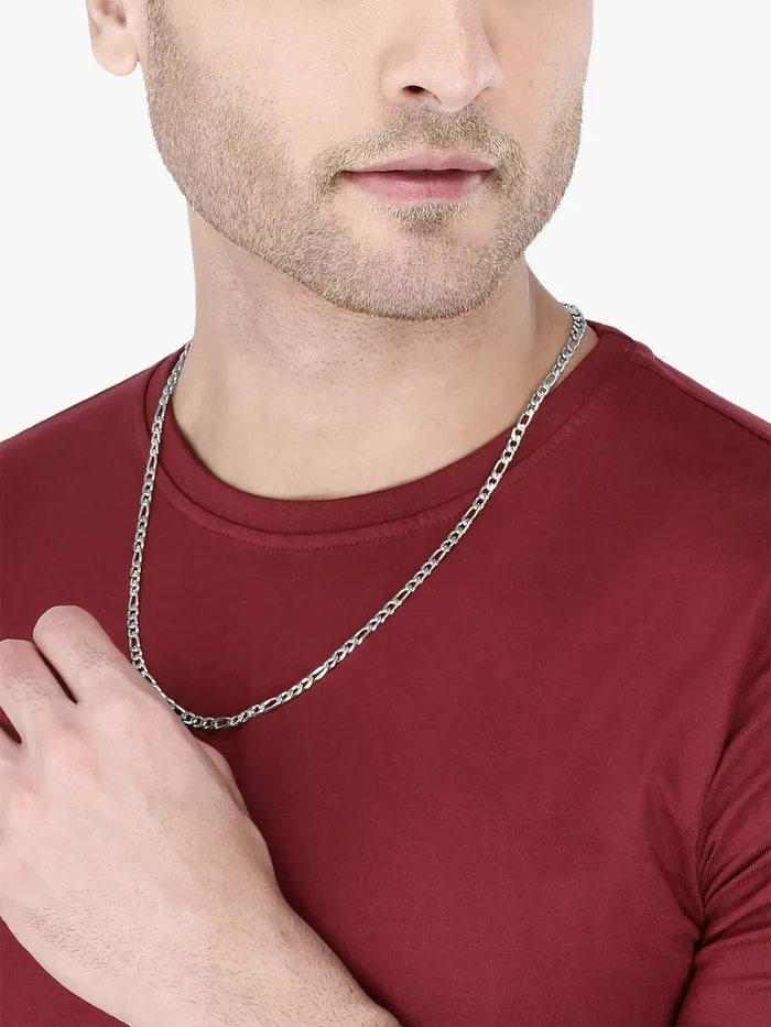 Yellow Chimes Chain for Men and Boys Silver Figaro Neck Chain for Men Stainless Steel Chains for Men Birthday Gift for Men and Boys Anniversary Gift for Husband Yellow Chimes Necklaces