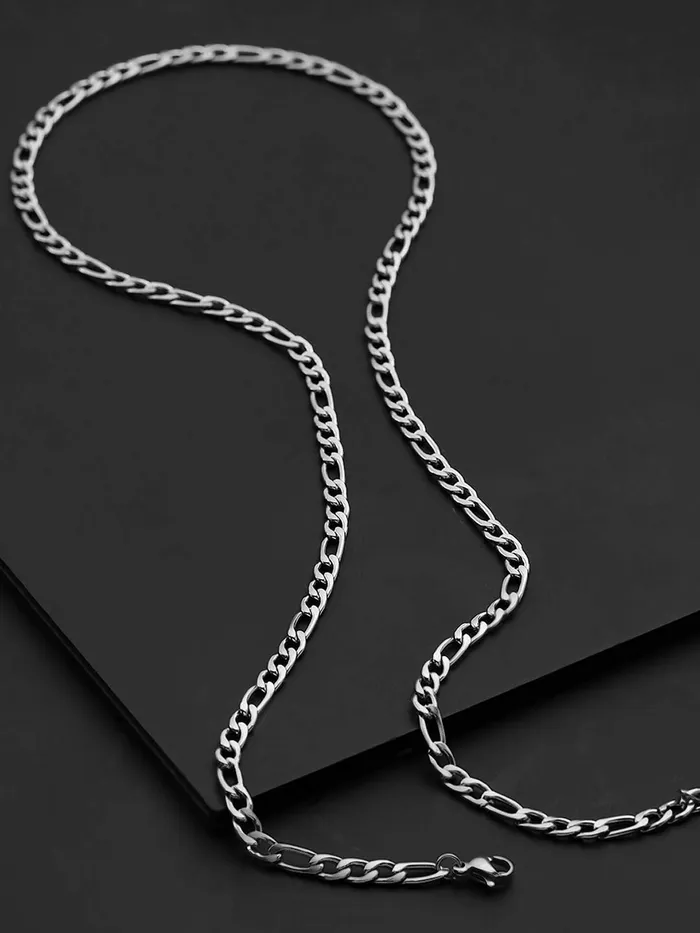 Yellow Chimes Chain for Men and Boys Silver Figaro Neck Chain for Men Stainless Steel Chains for Men Birthday Gift for Men and Boys Anniversary Gift for Husband Yellow Chimes Necklaces