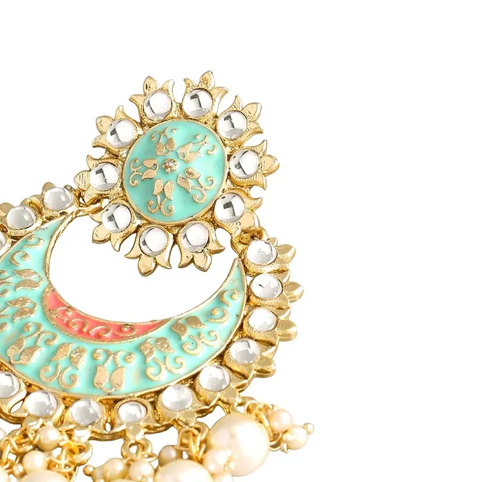 Yellow Chimes Chandbali Earrings for Women Ethnic Gold Plated Traditional Blue Meenakari Pearl Moti Chand bali Earrings for Women and Girls Yellow Chimes Necklaces