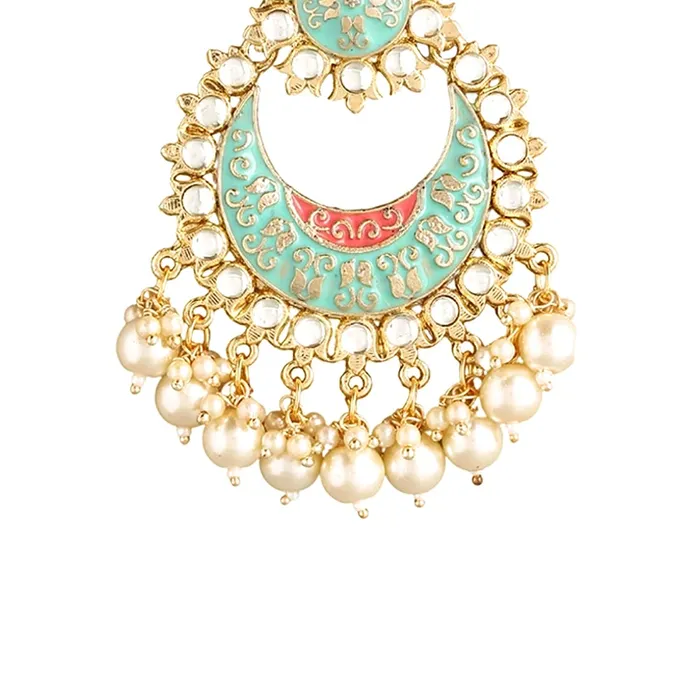 Yellow Chimes Chandbali Earrings for Women Ethnic Gold Plated Traditional Blue Meenakari Pearl Moti Chand bali Earrings for Women and Girls Yellow Chimes Necklaces