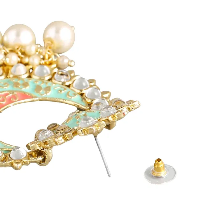 Yellow Chimes Chandbali Earrings for Women Ethnic Gold Plated Traditional Blue Meenakari Pearl Moti Chand bali Earrings for Women and Girls Yellow Chimes Necklaces
