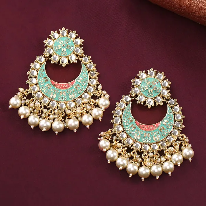 Yellow Chimes Chandbali Earrings for Women Ethnic Gold Plated Traditional Blue Meenakari Pearl Moti Chand bali Earrings for Women and Girls Yellow Chimes Necklaces