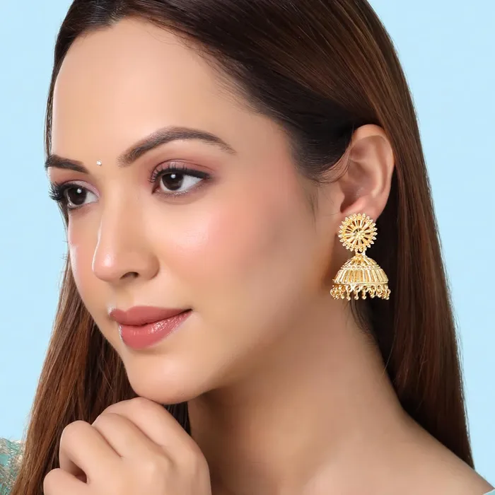Yellow Chimes Chandbali Earrings for Women Traditional Gold Plated Chand Bali Jhumka Earrings for Women and Girls Yellow Chimes Rings