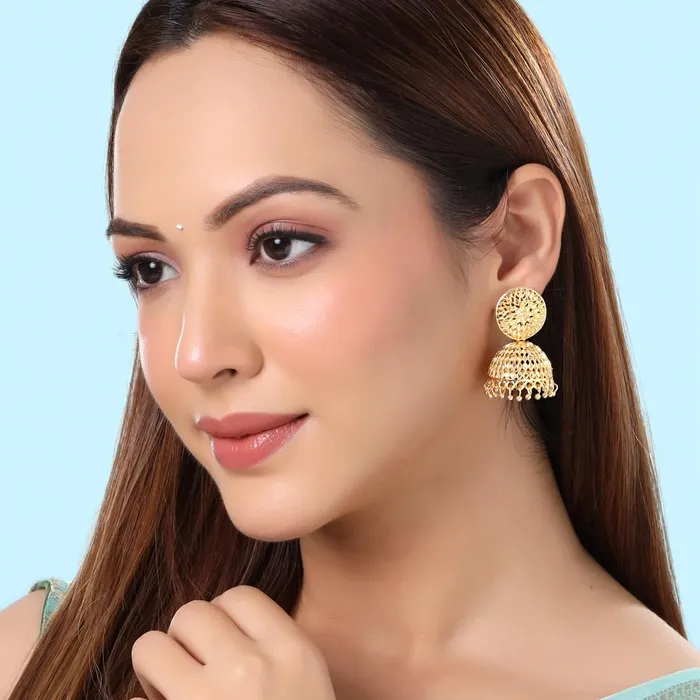 Yellow Chimes Chandbali Earrings for Women Traditional Gold Plated Chand Bali Jhumka Earrings for Women and Girls Yellow Chimes Rings