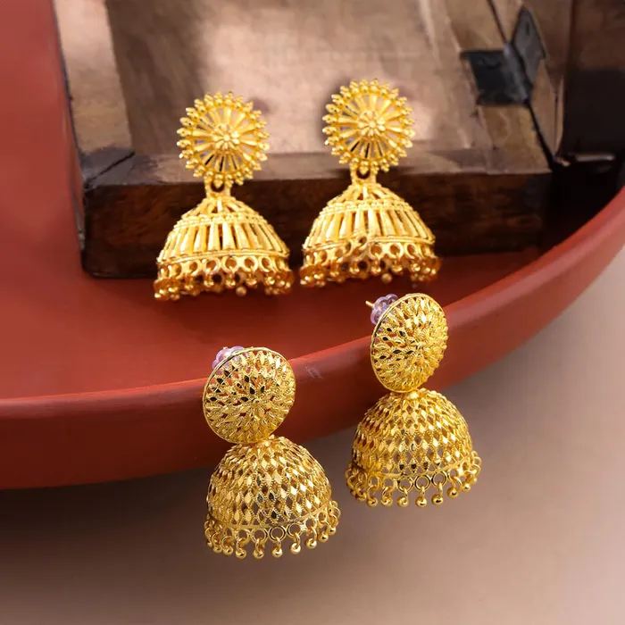 Yellow Chimes Chandbali Earrings for Women Traditional Gold Plated Chand Bali Jhumka Earrings for Women and Girls Yellow Chimes Rings