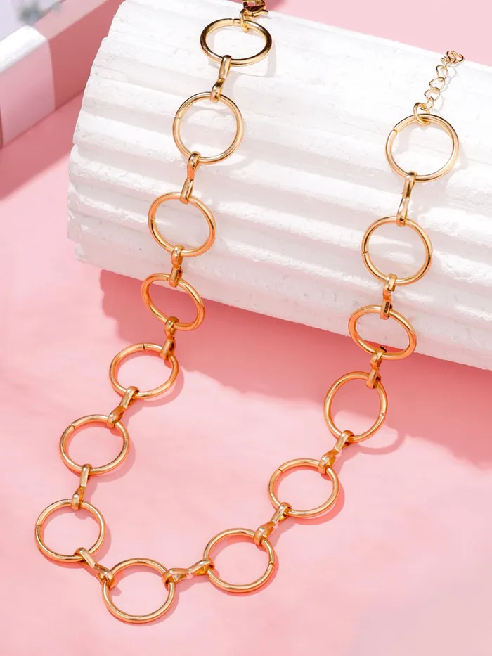 Yellow Chimes Choker Necklace Fashion Golden Chain with Geometric Circle For Birthday Anniversary Surprise Gift One Size Gold Bracelets
