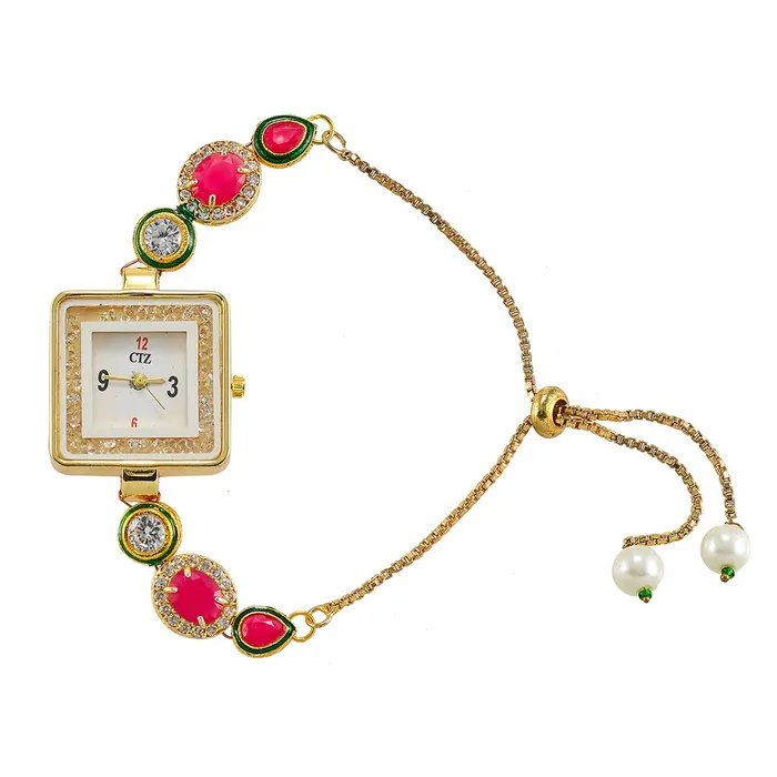 Yellow Chimes Classic Design Crystal Studded Kundan Gold Plated Traditional Square Shaped Adjuatable Chain Charm Bracelet for Women Girls Yellow Chimes Necklaces Yellow Chimes Classic Design Crystal Studded Kundan Gold Plated Traditional Square Shaped Adjuatable Chain Charm Bracelet for Women Girls Yellow Chimes Necklaces