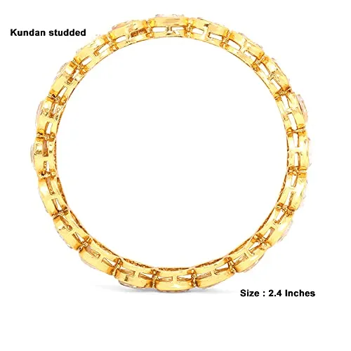 Yellow Chimes Classic Design White Kundan Studded 4 PCs Traditional Gold Plated Bangles Set for Women and Girls 28 Yellow Chimes Necklaces