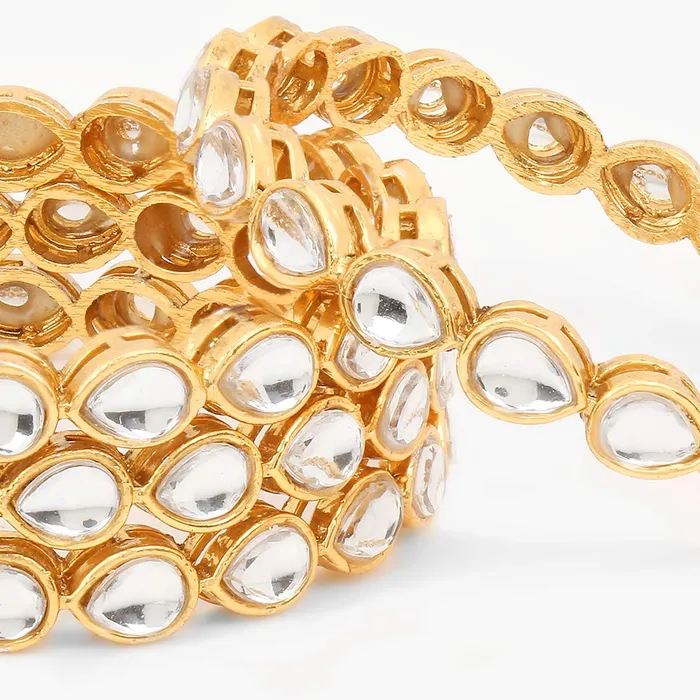 Yellow Chimes Classic Design White Kundan Studded 4 PCs Traditional Gold Plated Bangles Set for Women and Girls 28 Yellow Chimes Necklaces