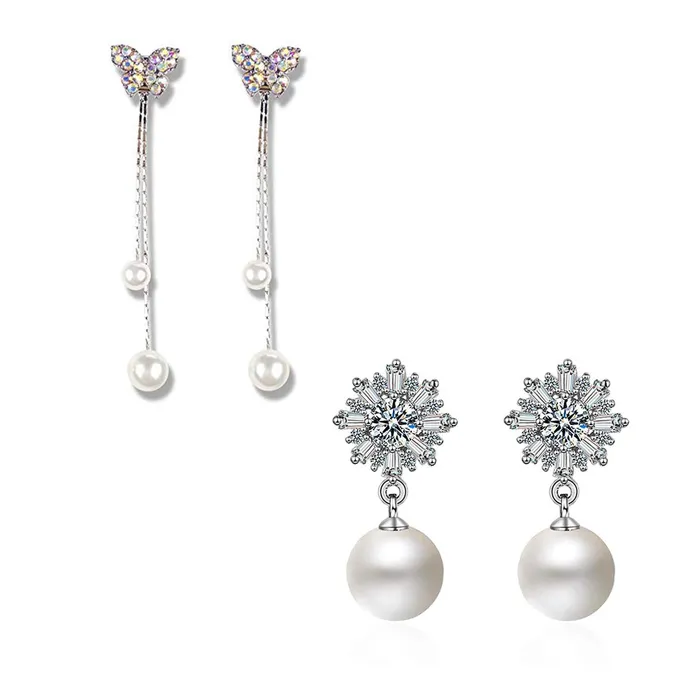 Yellow Chimes Combo of Two Pairs Designer Crystal Flower Pearl Butterfly Drop Earrings for Women and Girls Yellow Chimes Earrings Yellow Chimes Combo of Two Pairs Designer Crystal Flower Pearl Butterfly Drop Earrings for Women and Girls Yellow Chimes Earrings