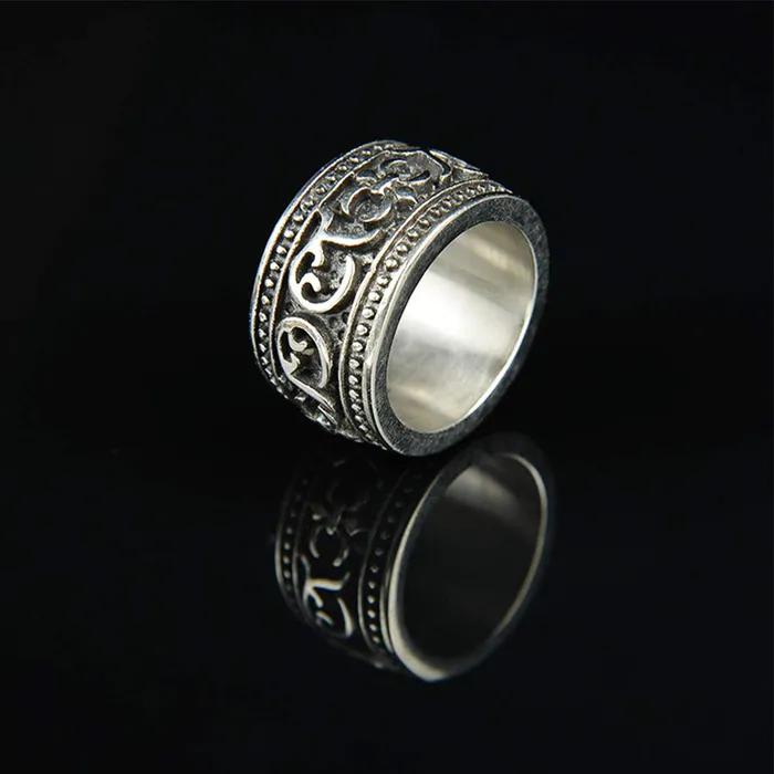 Yellow Chimes Creative Designer Crafted Heavy Band Silver Oxidized FingerThumb Stainless Steel Ring for Men and Boys Yellow Chimes Earrings