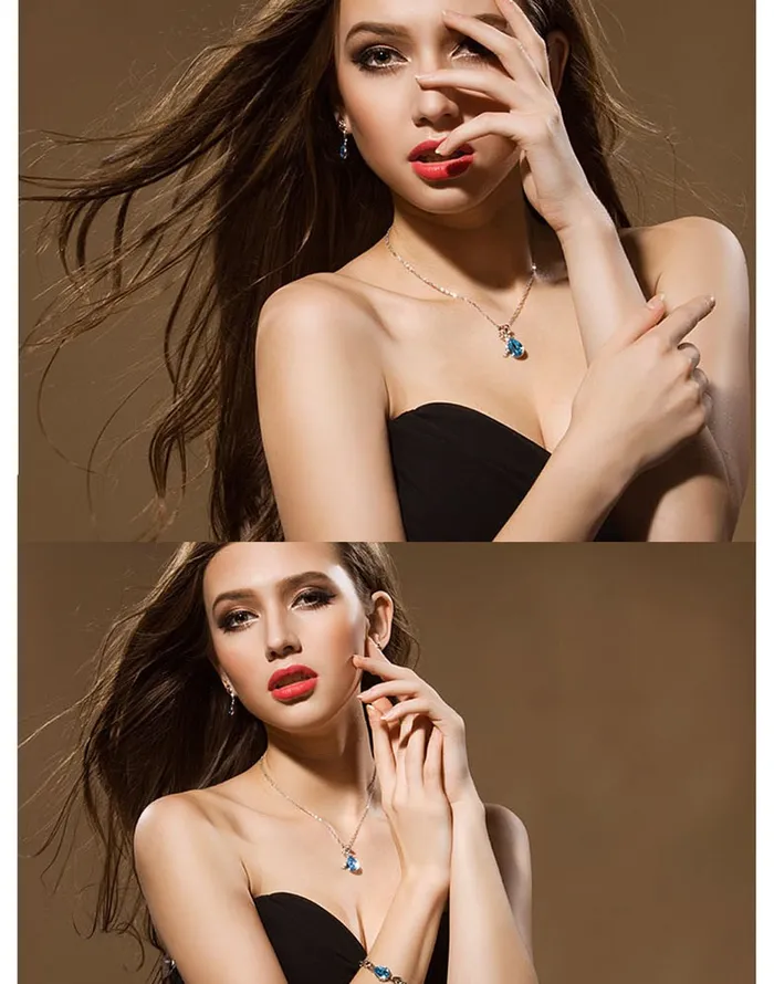 Yellow Chimes Crystals from Swarovski Silver Blue Flower Designer Crystal Pendant for Women and Girls Yellow Chimes Earrings