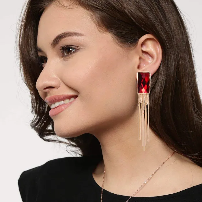 Yellow Chimes Danglers Earrings for Women Red Crystal Earrings Gold Plated Tassel Danglers Earrings For Women and Girls Yellow Chimes Necklaces