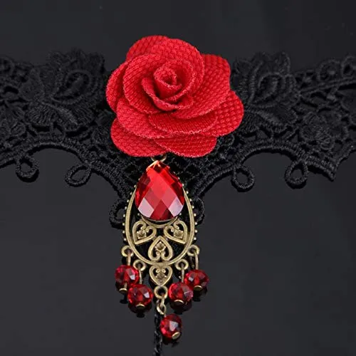 Yellow Chimes Designer Collection Gothic Red Black Rose Lace Hand Harness with Adjustable Finger Ring Charm Bracelet for Women and Girls Yellow Chimes Rings