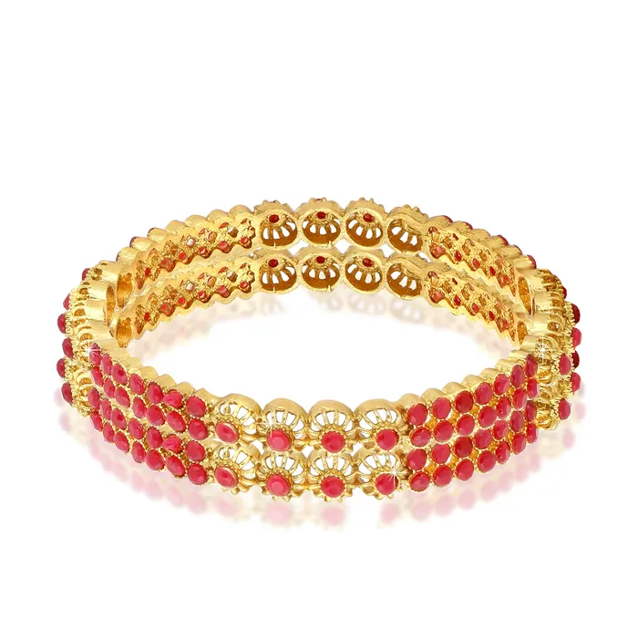 Yellow Chimes Designer Ruby Stones 2 PC Bangle Set Traditional Gold Plated Bangles for Women and Girls 26 Yellow Chimes Rings