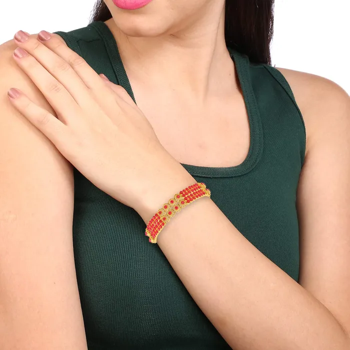 Yellow Chimes Designer Ruby Stones 2 PC Bangle Set Traditional Gold Plated Bangles for Women and Girls 26 Yellow Chimes Rings