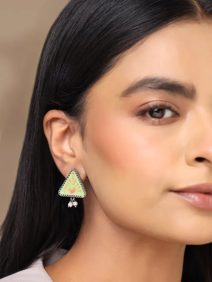 Yellow Chimes Earrings Combo of 2 Pairs Silver Oxidised Meenakari Earrings for Women Traditional Design Lightweight Multi