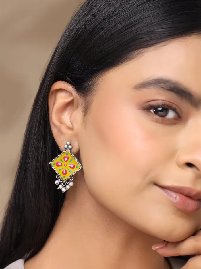 Yellow Chimes Earrings Combo of 2 Pairs Silver Oxidised Meenakari Earrings for Women Traditional Design Lightweight Multi