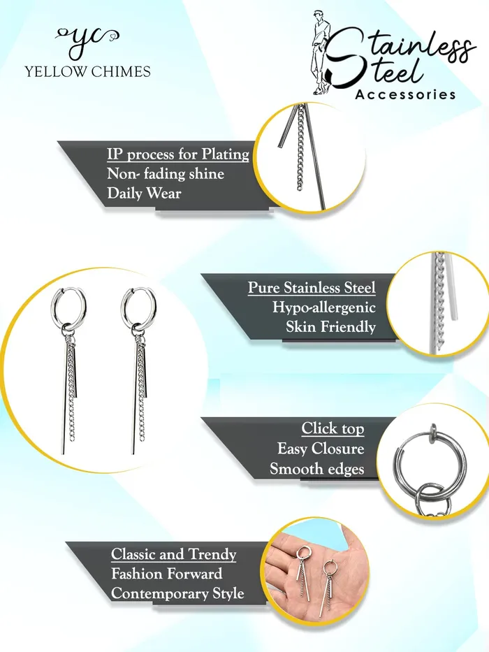 Yellow Chimes Earrings for Men and Boys 2 Pcs Stainless Steel Dangler Huggie Hoop Earrings for Men Accessoriess Jewellery for Men Birthday Gift for Men and Boys Anniversary Gift for Husband Yellow Chimes Rings