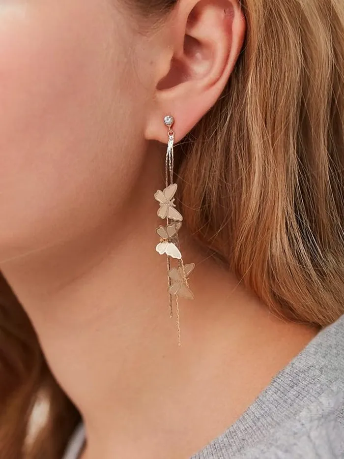 Yellow Chimes Earrings for Women and Girls Crystal Dangler Gold Toned Butterfly Drop Designed Long Danglers Earrings Birthday Gift for girls and women Anniversary Gift for Wife Yellow Chimes Necklaces