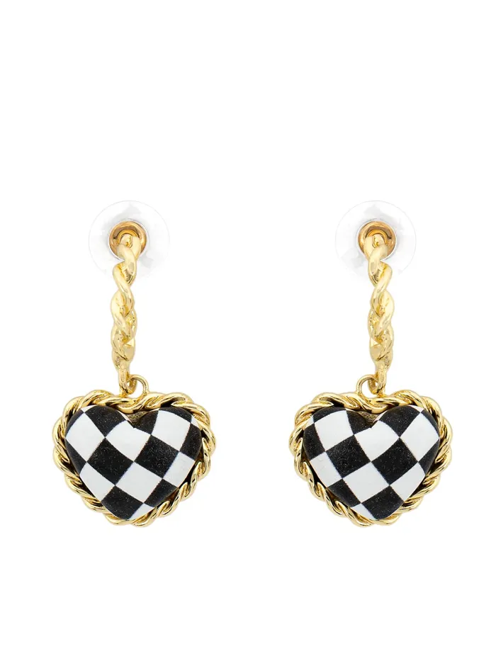 Yellow Chimes Earrings for Women and Girls Drop Earrings for Girls Gold Toned Black White Heart Designed Drop Earrings Birthday Gift for girls and women Anniversary Gift for Wife Yellow Chimes Earrings