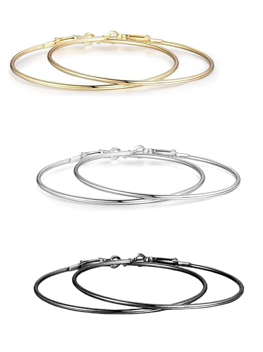 Yellow Chimes Earrings for Women and Girls Fashion Multicolor Hoop Earrings 3 Pairs Silver Black Gold Toned Hoops Earring Set Birthday Gift for Girls Women Anniversary Gift for Wife Yellow Chimes Rings