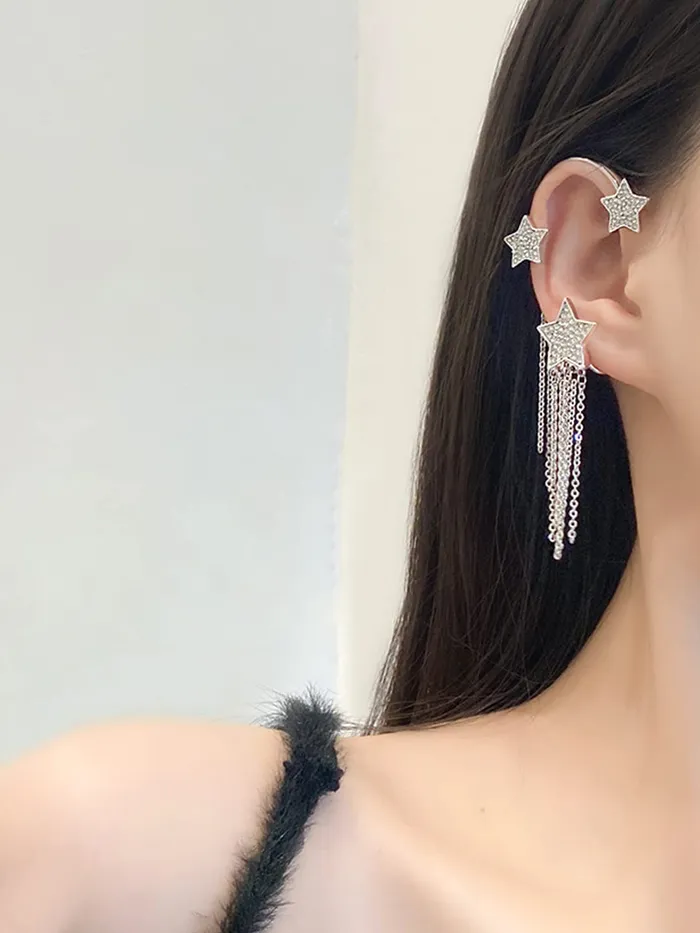 Yellow Chimes Earrings for Women and Girls Fashion Silver Ear Cuff Silver Tone Ear Cuff Cartilage Star Tassel Dangle Earrings Birthday Gift for Girls and Women Anniversary Gift for Wife Yellow Chimes Earrings