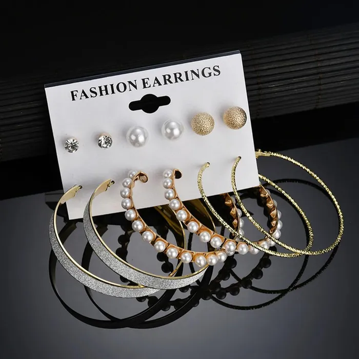 Yellow Chimes Earrings for Women and Girls Fashion White Pearl Hoops Set Gold Plated Combo of 12 Pairs Stud Hoop Earring Set Birthday Gift for girls and women Anniversary Gift for Wife Yellow Chimes Rings