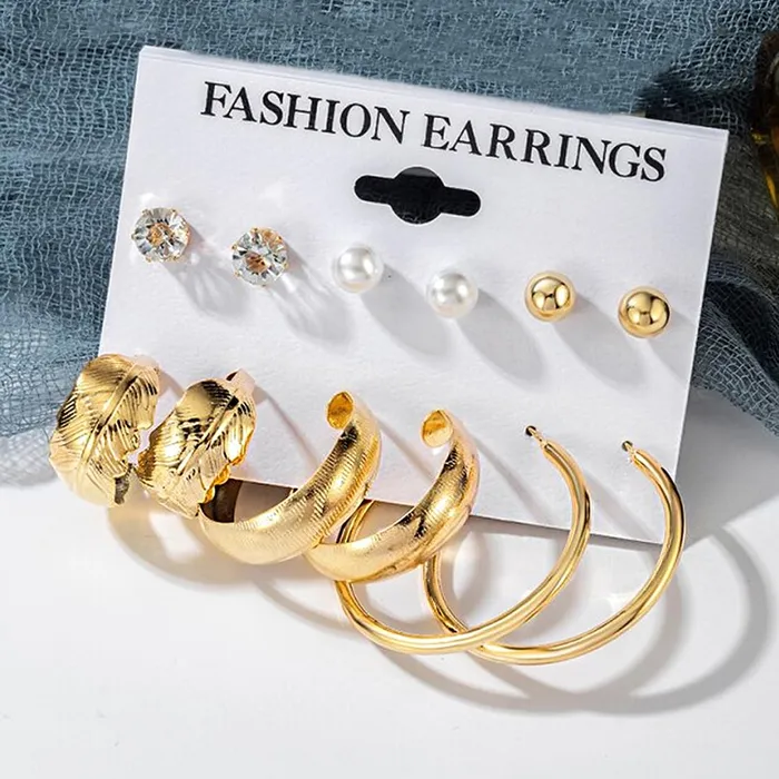 Yellow Chimes Earrings for Women and Girls Fashion White Pearl Hoops Set Gold Plated Combo of 12 Pairs Stud Hoop Earring Set Birthday Gift for girls and women Anniversary Gift for Wife Yellow Chimes Rings