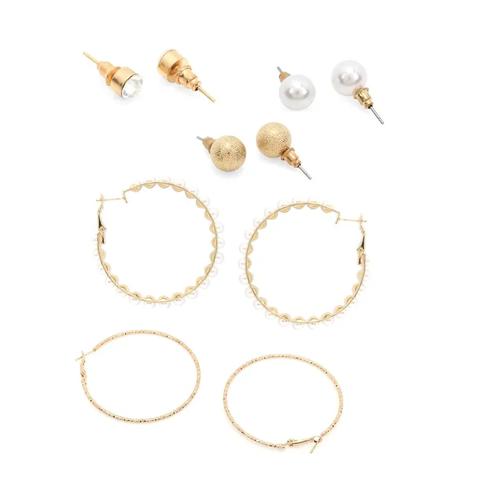 Yellow Chimes Earrings for Women and Girls Fashion White Pearl Hoops Set Gold Plated Combo of 12 Pairs Stud Hoop Earring Set Birthday Gift for girls and women Anniversary Gift for Wife Yellow Chimes Rings