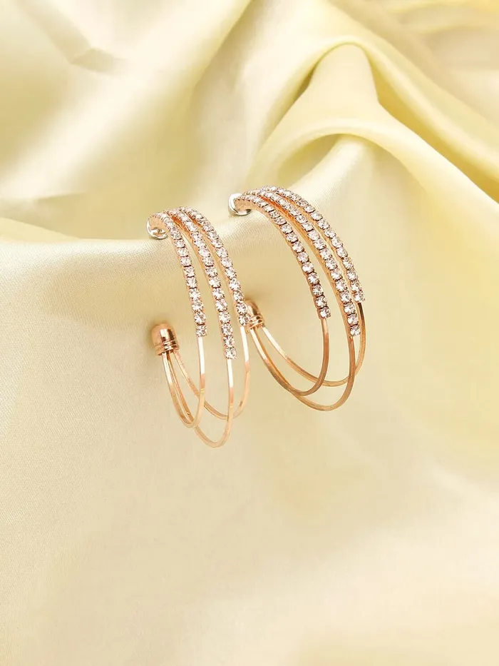 Yellow Chimes Earrings for Women and Girls Hoop Earrings for Girls Rose Gold Toned Crystal Studded Hoop Earrings Birthday Gift for girls and women Anniversary Gift for Wife Yellow Chimes Earrings